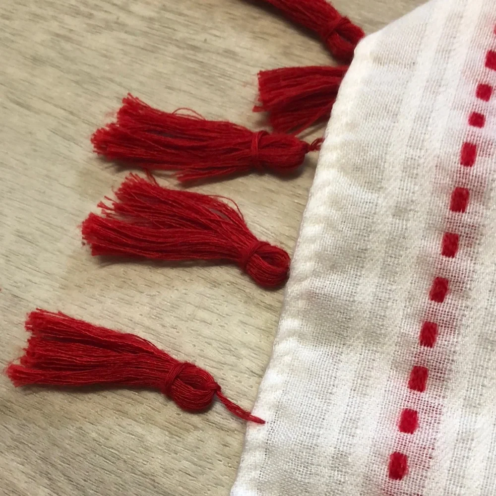 White Scarf with Red and Blue Stripes